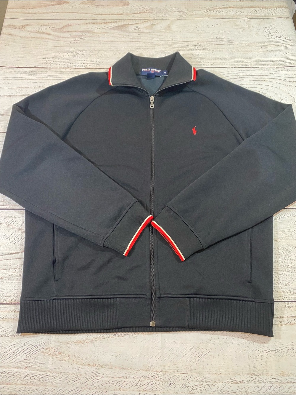 Polo Sport Ralph Lauren Vintage Black zip Sweater Jacket made in USA XL